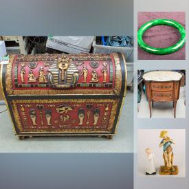 MaxSold Auction: This online auction features Cameos, Rings Ladies, Charlie McCarthy Doll, Original Art, Vintage Table, Collector Plates, Gasoline Radio, Bank, 3D Art, Egyptian Theme Trunk and much more!