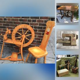 MaxSold Auction: This online auction features child's sewing machines, pottery pieces, roots purses, vintage cherry stoner, antique jewelry, quilts & quilt blocks, spinning wheel, sewing equipment, beading looms, long arm quilting frame, antique blanket box and much more!