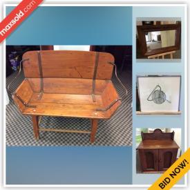 MaxSold Auction: This online auction features Antique Bench, Antique mirror, Bob Blenderman Art, Antique Walnut Cupboard, Antique Quilt, Bill Reid Haida Art Prints, Royal Doulton Delacourt Plates, Evesham Serving dishes, Antique Walnut Dresser, Vintage Baseball Cards and much more!