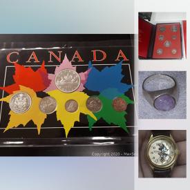 MaxSold Auction: This online auction features Canada Silver Dollar Coin set 1965, amethyst stone ring .925, 1972 Double dollar set, Minnie mouse ladies watch, Rhinestone Bracelet and much more!