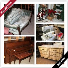 MaxSold Auction: This online auction features original art collections,mirrors, bathroom (sinks, counters, toilets), Kingsford and Brinkmann  Grills, Euterpe and MirrApiano  Pianos, entertainment collections, wood dressers, armories, night stands, matching set of chairs, a variety of tables, sofas, shower doors and much more!