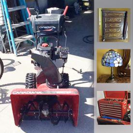 MaxSold Auction: This auction features wooden furniture, kitchen Island on wheels, personal fitness machine, universal weight machine, outdoor games, bikes, gardening items, power tools, Lego, electronics, sausage stuffer, amazon Alexa, lamps, rugs, appliances, Christmas decor, office supplies and much more!