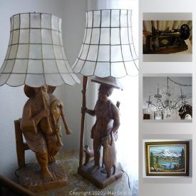 MaxSold Auction: This online auction features artworks, MCM furniture, collectibles, decor, vintage items, Cameras, Chandelier, carvings, Mica Shades lampshade, Steins, Candelabra, Kenmore Sewing Machine, glassware, books, assorted Linens, assorted sundry items and more.