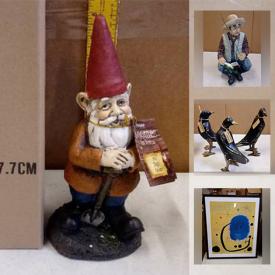 MaxSold Auction: This online auction features artworks, collectibles, educational items, garden stakes decor, television, wine purses, tiki garden torches, Gnome decor, NIB garden torches, kids toy snappers, Bbq grill tools, Man fishing statue, bags, purses, wooden carved, garden pots, Bongo coolers and much more.