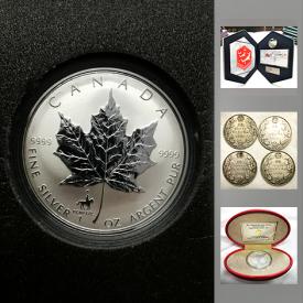 MaxSold Auction: This online auction features a large collection of collectible coins such as Canada $5 Silver Hologram Coin, 2001 Canadian Hologram, Vintage Alaska Gold Rush coin, 1998 Silver Proof Set of Canadian Coinage with Special Edition Dollar and much more.