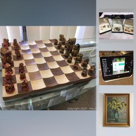 MaxSold Auction: This online auction features artworks, jewelry, electronics, Collectibles, Carved Wood Chess, Bavaria and Johnson Bros dishes, CD's, DVD's, records, rugs, toys, clothing and much more.