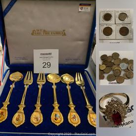 MaxSold Auction: This online auction features a large collection of  collectible coins, jewelry such as  Gold Ring With Small Diamond Chips, Fitbit jewelry,  ring with orange stone and silvery finish, whale pendant and much more.