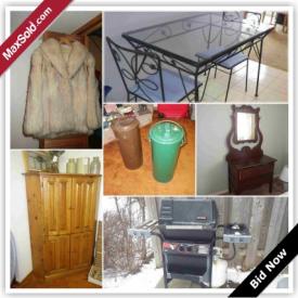 MaxSold Auction: This online auction features electronics, fox jacket, coats, costume jewelry, a variety of tables and chairs, pottery, mugs, glassware and crystal, dressers, china cabinet, BBQ, headboard, filing cabinet, lamps and much more!