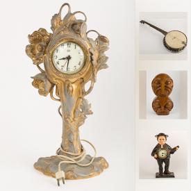 MaxSold Auction: This online auction features jewelry, artworks, antique and vintage items, decors, collectibles, clock, Wooden Sculpture, String Banjo, toys, postcards and much more.