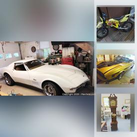 MaxSold Auction: This online auction features a 1969 Corvette Stingray, 1974 Ford Mustang Convertible, seasonal decor, small kitchen appliances, household items, cameras, radios, wood door, office supplies, chainsaw,s games, books, barstools, foosball table, grandfather clock, Jackie Kennedy doll, sewing machine table, workbenches, yard items and much more!