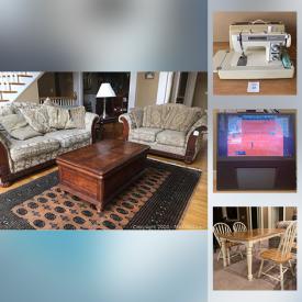 MaxSold Auction: This online auction features a hand-knotted wool rug, furniture such as coffee tables, dining table and chairs, vintage Broyhill sofa, foot stool and more, cordless phones, mini globe bookends, CDs, Westpoint memorial glasses, sake glasses, vintage handyman book, trophies, binders, Indian blanket, stuffed animals, portable keyboard, outdoor swing, rug, vintage nintendo gameboy, magazines, roomba, Star Wars, vintage silver plated creamers and sugar pot, TV, books magazines and much more!