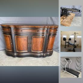 MaxSold Auction: This online auction features exercise furniture such as a combo bench, treadmill, exercise bike and more, radian arm saw, decor, pendant lights, lighting fixtures, furniture such as a microwave storage unit, folding patio table, antique dresser, drop leaf table, upholstered bench, desk chair, armchair, wood side table, swiveling metal bar stools, IKEA tv stand, lounger and more, bird feeder, glass mugs, lamps, printer, watches, costume jewelry, folding portable table, deep fryer, floodlight, paintings, leaf blowers, ladders, win caddy and much more!