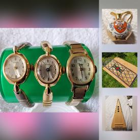 MaxSold Auction: This online auction features collectibles, jewelry, vintage items, kitchen appliances,  ladies Bulova and Timex watches, Medical Remedies, handmade wooden roadster car and Psaltery instrument, vintage German souvenir jug, cast iron Rabbit door stopper, glass and crystal ware, Romanian and Kahla dinnerware, books, vintage Myott platter, pottery and much more.