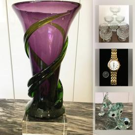 MaxSold Auction: This online auction features art glass, blown vases, Baccarat crystal vase, ornaments, 60 piece Royal Doulton dinner service, bookends, bracelet, art, frames, blown ornaments, Murano, Restoration Hardware lamp, ironstone transferware, vintage jewelry, Birks watch, Iittala of Finland Ultima Thule bowls/glasses and much more!