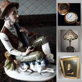 MaxSold Auction: This online auction features clocks, lamp, Limoges vase, nightstand, lamp, cherry plant stand, headboard, side chair, paintings, King Tut statue, lighting, busts, oil lamp, oriental rug and much more!