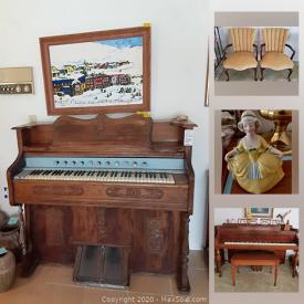 MaxSold Auction: This online auction features antique Haddorff piano, pipe organ, vintage handbags, collectibles such as Franklin Mint plates, silver plate items, Coalport, and fine bone china, art such as signed paintings, framed prints, and small sculptures, furniture such as antique chairs, mahogany credenza, dining room table with chairs, and mid-century coffee table, electronics such as Dolby stereo system, GE microwave, and Mitsubishi TV, dining ware, ceramic planters, holiday decor, table lamps, books, art glass, glassware, kitchenware, luggage sets, fishing equipment, photography and video equipment, hand tools, art supplies, linens, Singer sewing machine, office supplies, filing cabinets, women’s clothing, women’s shoes and much more!