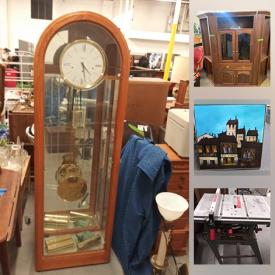 MaxSold Auction: This online auction features artworks, furniture, electronics, collectibles, vintage items, lamp, Kodak Ektagraphic Carousel projector, Drexel, Howard Miller grandfathers clock, cookware, records, sewing machine, golf bag, Craftsman table saw and much more.