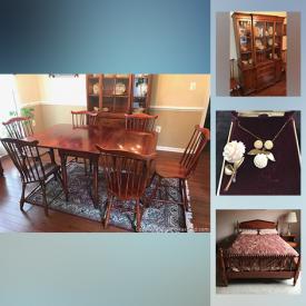 MaxSold Auction: This online auction features furniture such as a china cabinet, dining table, long chest, bedroom set and more, mirrors, lamps, wet vac, basket, coffee maker, shovels, wheelbarrow and other yard-care items, tea set, glassware, electric hospital bed, vases, decorative plates, rugs, jewelry and much more!