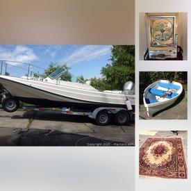 MaxSold Auction: This online auction features Boston Whaler Revenge, new Jacuzzi bathtub, area rugs, Herman Miller Goetz sofa, MCM McGuire furniture, Numbered Lithographs, framed art, vintage Asian pottery, Grandmother wall clock, vintage white cast iron wood stove, Southwestern Indian pottery, leather saddle, vintage toys & games, Orange Le Creuset pots, coins & stamps, TVs, camping gear and much more!