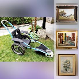 MaxSold Auction: This online auction features a large collection of artworks such as Nagy - Signed Original Oil on Canvas Painting, David Partridge Lithograph titled "Green Vestiges", Russell Noganosh (Algonquin/Ojibway), Original watercolour painting and much more. It also includes vintage items, all terrain beach wheelchair, chandelier, books, stained glass window, yoga mats, Encyclopedia Britannica, sewing machine, vinyl, books and much more.