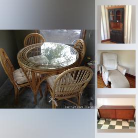 MaxSold Auction: This online auction features furniture such as a rattan table and chairs set, bedside table, shelving, wicker chair, lingerie drawer, church pew, bed, futon. tables, desk, blanket box and more, rugs, cleaning items, kitchen items, small kitchen appliances, prints, mirror, vacuum, small freezer, garden items, electric lawnmower and much more!