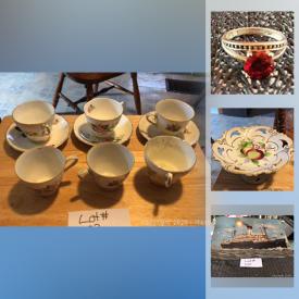 MaxSold Auction: This online auction features glassware, teacups and saucers, pinwheel cream and serving dishes, teapot, wine set and more, kitchen items, costume jewelry, beanie babies, silver bars, signs, mother of pearl game box, polaroid joy cam, photo frames and much more!