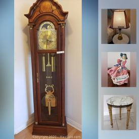 MaxSold Auction: This online auction features unique Pearl grandfather clock, fur stole and accessories including watches and costume jewelry, ceramic figurines including Doulton, crystal and brass lamps, glass and marble top tables, bar fridge, silver plate and teacups, China and serving ware from Royal Albert, Prussia, and small kitchen appliances, housewares and holiday decor and much more!