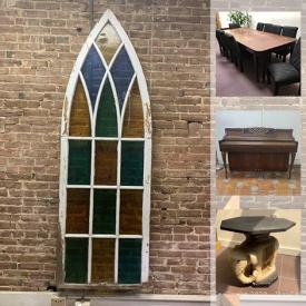 MaxSold Auction: This online auction features artworks, furniture, lamps, ladder, wood chest, stained glass window, upright spinet piano and much more.