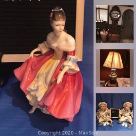 MaxSold Auction: This online auction features artworks, furniture, antiques, collectibles, lamps, Noritake hand-painted teapot, Royal Doulton figurine"Southern Belle, cement garden ornament, Karlsbad vases, Jewish goblet, glassware, condiment holders, electric typewriters, Gingham loveseats, sterling silver and much more.