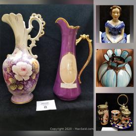 MaxSold Auction: This online auction features teacups, handcrafted teapot, antique wood chest, new baby girl's clothing, antique chinaware, vintage books, art glass, framed wall art, NIB lead crystal glasses, Cruet sets, fresh water pearl set, Fostoria stag vase, antique Chinese scrolls, Tulip table lamp and much more!