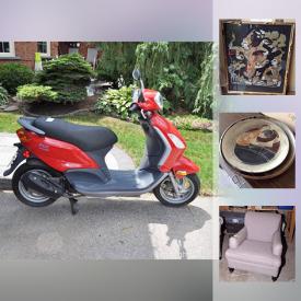 MaxSold Auction: This online auction features a Vespa Tempi Piaggo, furniture such as shelving, cabinet, Singer sewing machine in cabinet, computer desk, cabinets, sofa, filing cabinet, table, chairs and more, prints, art, books, Christmas decor, small kitchen appliances, photocopier, jewelry box, purses, changing pads, vases, decor, lamps, teapots, Wet Dry Vac, dishes and much more!