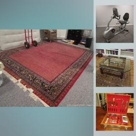 MaxSold Auction: This online auction features vintage oriental and Persian decor and hand-woven rugs, Native American pottery, Murano glass, antique jewelry and art from all over the world including Middle East and Tibet, Raymond Weil watches, a sentry safe, Schwinn Exercise Bike, kitchen and barware, home furnishings, books on linguistics and psychology and much more!