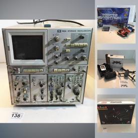 MaxSold Auction: This online auction features RC Helicopters, drones, world band receivers, HP distortion analyzer, storage oscilloscope, HP function generator, millivoltmeter, Acer aspire one netbook, RC cars, binoculars, meter kit, Computer peripherals and much more!