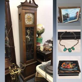 MaxSold Auction: This online auction features jewelry, oil lamps, child mannequin, pottery planters, wooden china cabinet, old grandmother clock, beer glasses, pottery, wooden boxes and much more!