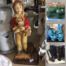 MaxSold Auction: This online auction features artworks, collectibles, lamps, glassware, pitchers, teapots, servingware, colorful glass vases, Blueware, Fenton, flatwares, CDs, DVDs and VHS, Wedgwood, car repair manuals, candle sticks, figurines, ceramic ware, decanters, books  and much more.