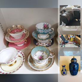 MaxSold Auction: This online auction features furniture such as a mahogany buffet, vintage kitchen cabinet and more, silver, decor, Royal Doulton mug, Moorcroft, Fostoria glassware, fine bone china, Spode, Mikasa dishware, dress, piano bench, microphone, electronics, airplane radio controllers, cameras, sewing items, vintage china, books, golf clubs, Workmate work horse, power tools such as a lathe and radial arm saw, wood, tile, recumbent bike, auto care and much more!