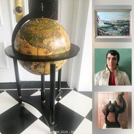 MaxSold Auction: This online auction features vintage globe shaped bar, handmade pottery dishes, sterling silver jewelry, Givenchy Tuxedo, MCM decor, antique Christening gowns, Victorian coverlet, vintage magic tricks, art glass, 1980s Elvis doll, vintage French baby doll and much more!