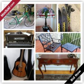 MaxSold Auction: This auction features Fender left handed guitar and case, GE profile appliances (double oven, gas range, microwave), area rug, record player, chandeliers, Trek bicycle, Sovtek amp head, TEAC speakers, trunks, new wardrobe, patio set, Weber grill, Tiffany style lamp, ski equipment, books, typewriter, collectibles, vintage Playboy magazines, electronics, clothing and accessories, and much more.