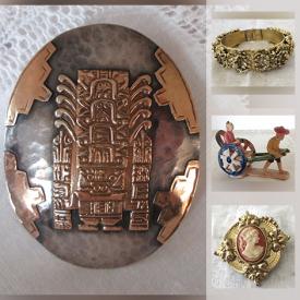 MaxSold Auction: This online auction features jewelry, brooches, glass perfume bottles, decor, vintage Birks brush and mirror, coins, rings, vintage magazines, Coca Cola, painting, hockey cards, collectibles, swinging metal doll, wooden framed mirror, bills, vintage Bissell sweeper and much more!