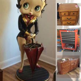 MaxSold Auction: This online auction features costume jewelry, TVs, tools, Le Creuset pot, Betty Boop statue, shoes, mirrors, bags, gardening items, air conditioner, shop vac, dinnerware, crystalware, posters, bookcase, Broyhill sideboard, wood nightstand, wine rack, decor, shelter canopy and much more!