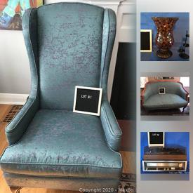 MaxSold Auction: This online auction features jewelry, furniture, Party Lite lamps and accessories, books, glassware, art, serving ware, turntable, albums and much more!