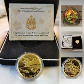 MaxSold Auction: This online auction features Canadian collectible coins such as Gold Holographic Lunar Coin, Silver Coin, "100th Anniversary of the Royal Canadian Mint", Gold Coin, "150th Anniversary of The Quebec and Charlottetown Conferences", Silver Maple Leaf Coin and much more.