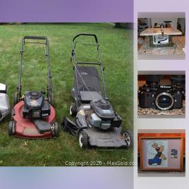 MaxSold Auction: This online auction features Wedgewood China, LeRoy Neiman prints, yard tools, lawnmowers, synthesizer, stereo electronics, laminator, camera equipment, milk glass chickens, XBox 360, tools, small kitchen appliances and much more!