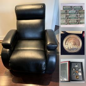 MaxSold Auction: This online auction features coin sets, bills, furniture such as a vintage rocker, thin entrance table, corner cabinet, leatherette movie chair and much more!