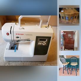 MaxSold Auction: This online auction features kitchen items such as tools, decor, dishes, small kitchen appliances and more, electronics, woven bamboo settee, costume jewelry, rug, rice keeper, heaters, faux plants, pet bed, stereo speakers, adjustable desk, dolls, dolls, bookshelves, computer desk, curio cabinet, beds, exercise, purses, dresser and mirror, chest of drawers, bar stools, patio table, umbrella, Armoire and much more!