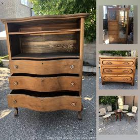 MaxSold Auction: This online auction features Teak chairs, Armoires, dressers, desk, vintage radio, garden spades and much more!