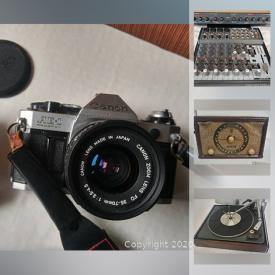 MaxSold Auction: This online auction features a large collection of electronics such as turntables, cameras, vintage pioneer receiver, Zenith tube radio, speakers, Behringer Henyh 1201, American hot wax LP and much more.