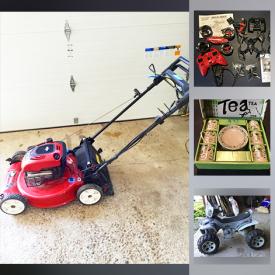 MaxSold Auction: This online auction features toys, books, toddler items, electronics, child's ride-on ATV, BBQ set, tea set, purses, fondue set, wood bead curtain, pins, lawnmower, fountain, flower pot holders, Ridgid drill, soccer cleats, winch, hose reel, flashlights, pots, chairs, pet items, jewelry, leather bag, bamboo floor, interior doors, chandelier and much more!