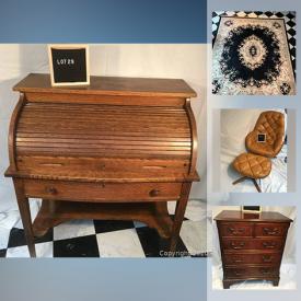 MaxSold Auction: This online auction features a vintage stacking bookcase, lawyers bookcase, solid wood dresser, pens, vintage display cabinet, MCM chair, tiered sewing box, black Wedgwood pieces, area rugs, art, slant leg display cabinet, antique inkwell, Blue Mountain Pottery, wooden hall cabinet, antique cutlery and much more!