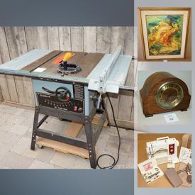 MaxSold Auction: This online auction features German beer steins, art glass, large metal wall art, vintage green glass, vintage jewelry, framed wall art, Cuckoo clocks, table saw, brush cutter, vintage marbles, HO train engines, pottery pieces and much more!